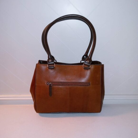 Tignanello Dark Brown/Rust Framed Leather Satchel with Matching Key Chain - Picture 6 of 14